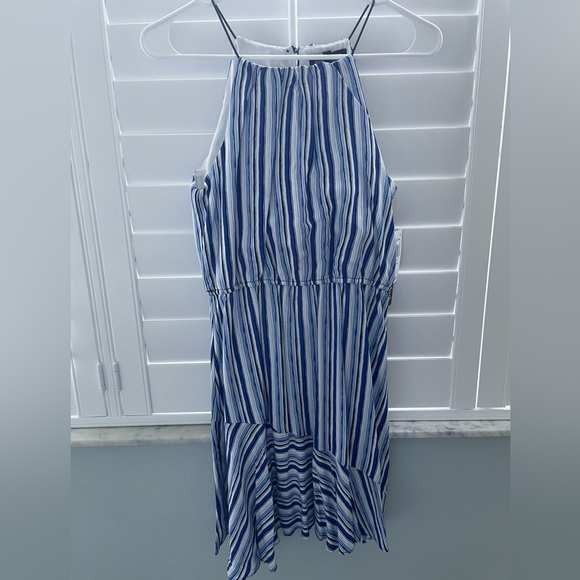 NWT Sequin Hearts, Blue & White Striped Ruffle Fit & Flare Dress Size Small - Picture 3 of 9